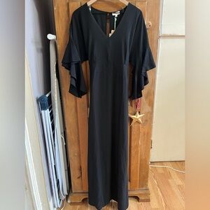 Umgee Black Maxi Dress with Ruffled Sleeves
